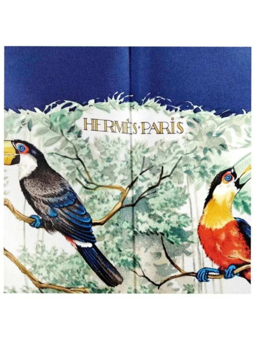 Authentic Hermès Equateur Carré 90 Silk Scarf Blue Jungle Wildlife